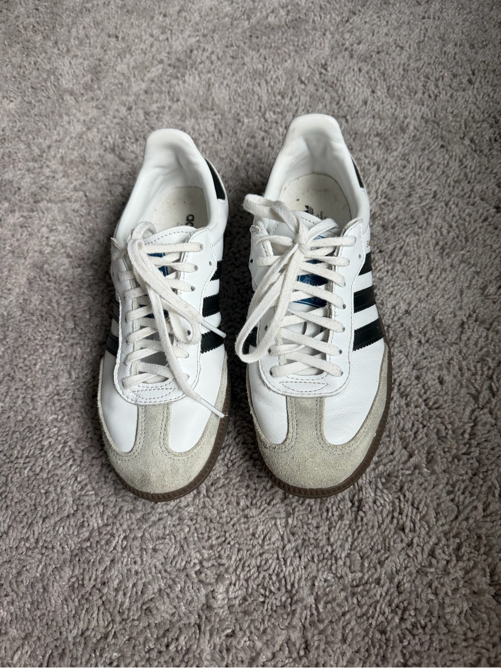 adidas Samba Leather Sneakers in White and Black with Gum Sole - Picture 2 of 6